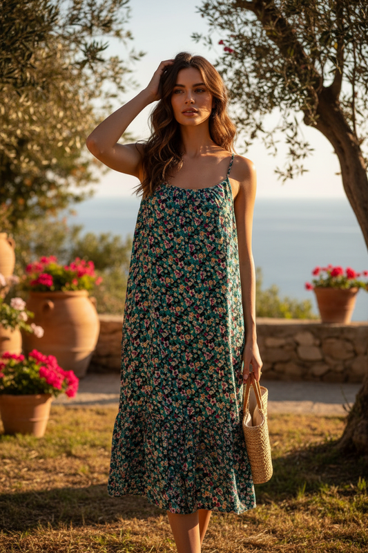 La Robe d'Été Fleurie à Bretelles - Élégance 2507-02