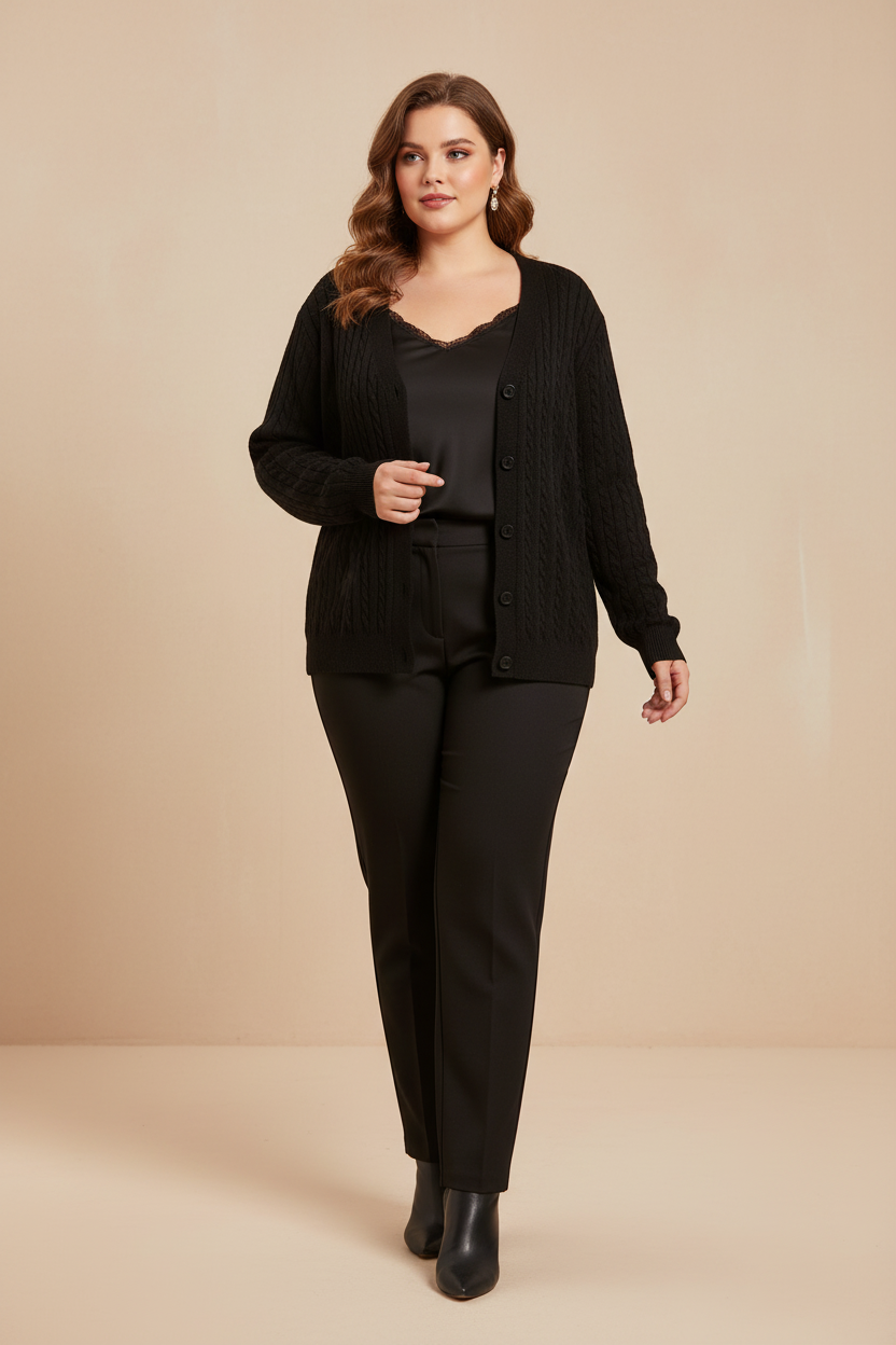 Cardigan en Maille Tressée Élégant - VB8002 — visuel 6 — Pomelo