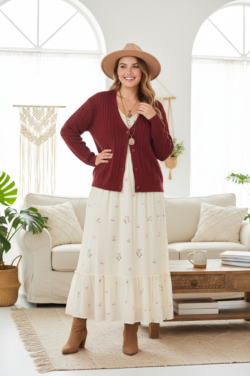 Cardigan en Maille Tressée Élégant - VB8002 — visuel 5 — Pomelo