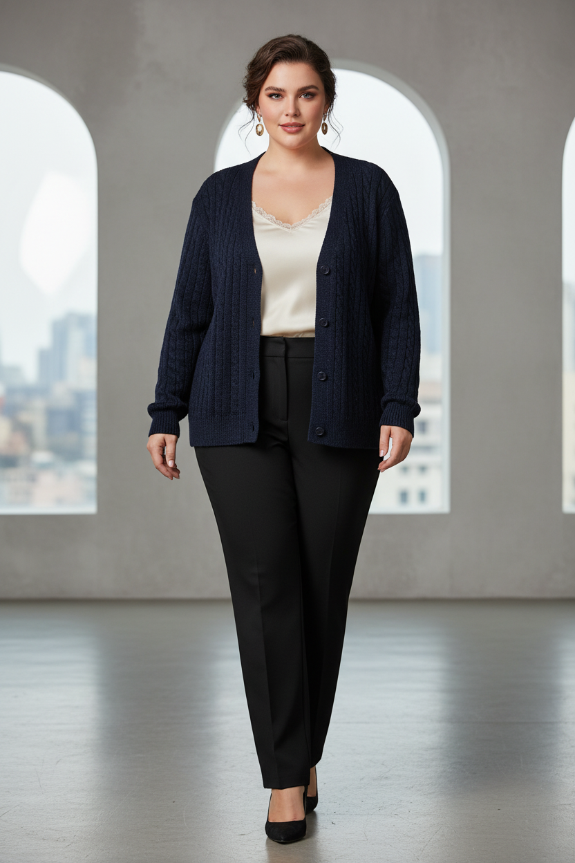 Cardigan en Maille Tressée Élégant - VB8002 — visuel 4 — Pomelo