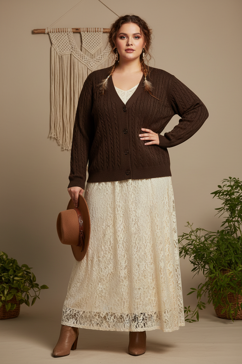 Cardigan en Maille Tressée Élégant - VB8002 — visuel 3 — Pomelo