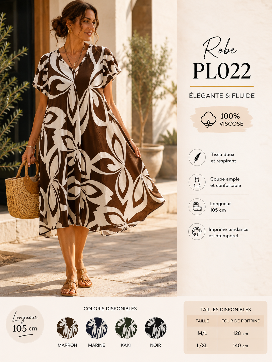 Robe Fluide Imprimée PL022 – Style Chic & Confort Absolu