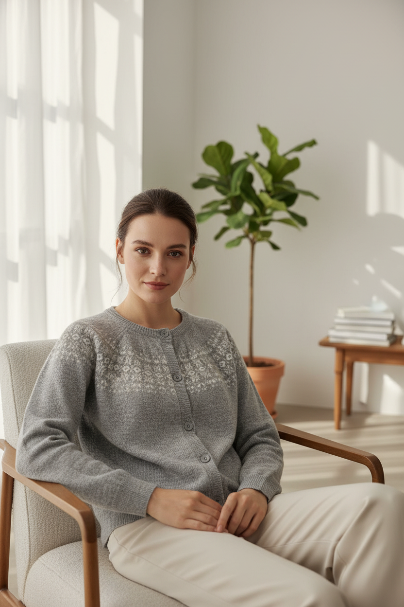 Gilet en maille à motifs nordiques - VB8001 — visuel 2 — Pomelo