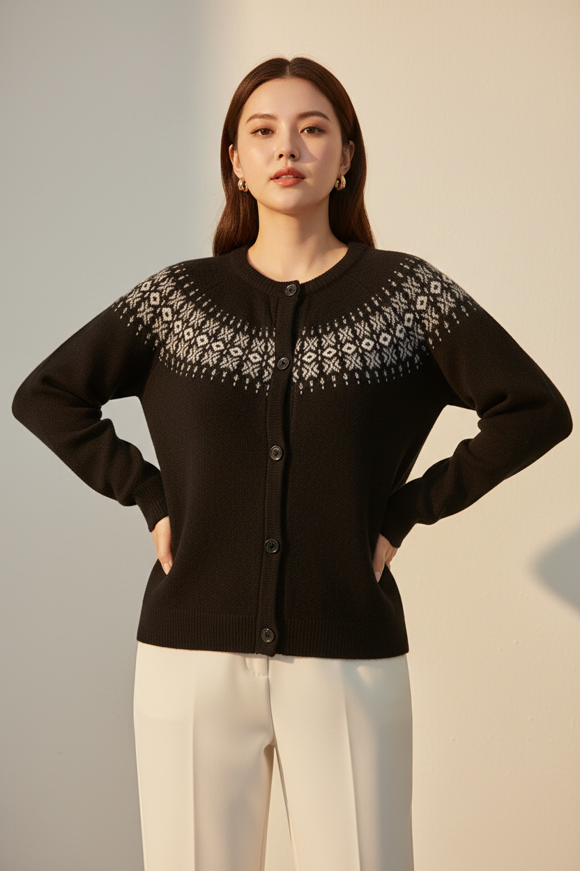 Gilet en maille à motifs nordiques - VB8001 — visuel 3 — Pomelo