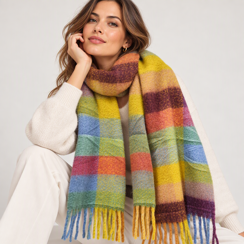Écharpe à carreaux multicolore – 100 % viscose