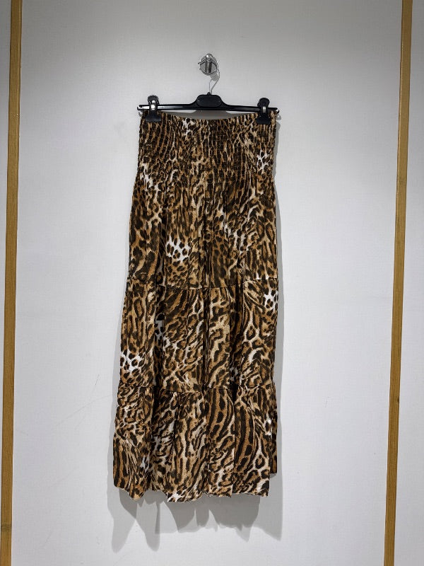 Jupe longue à imprimé léopard avec taille élastique smockée 100% viscose de fabrication italienne