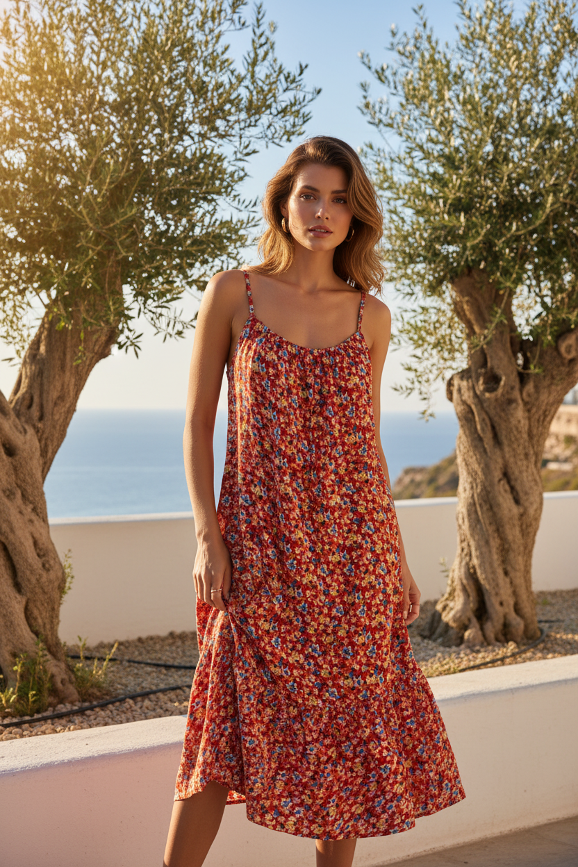 La Robe d'Été Fleurie à Bretelles - Élégance 2507-02