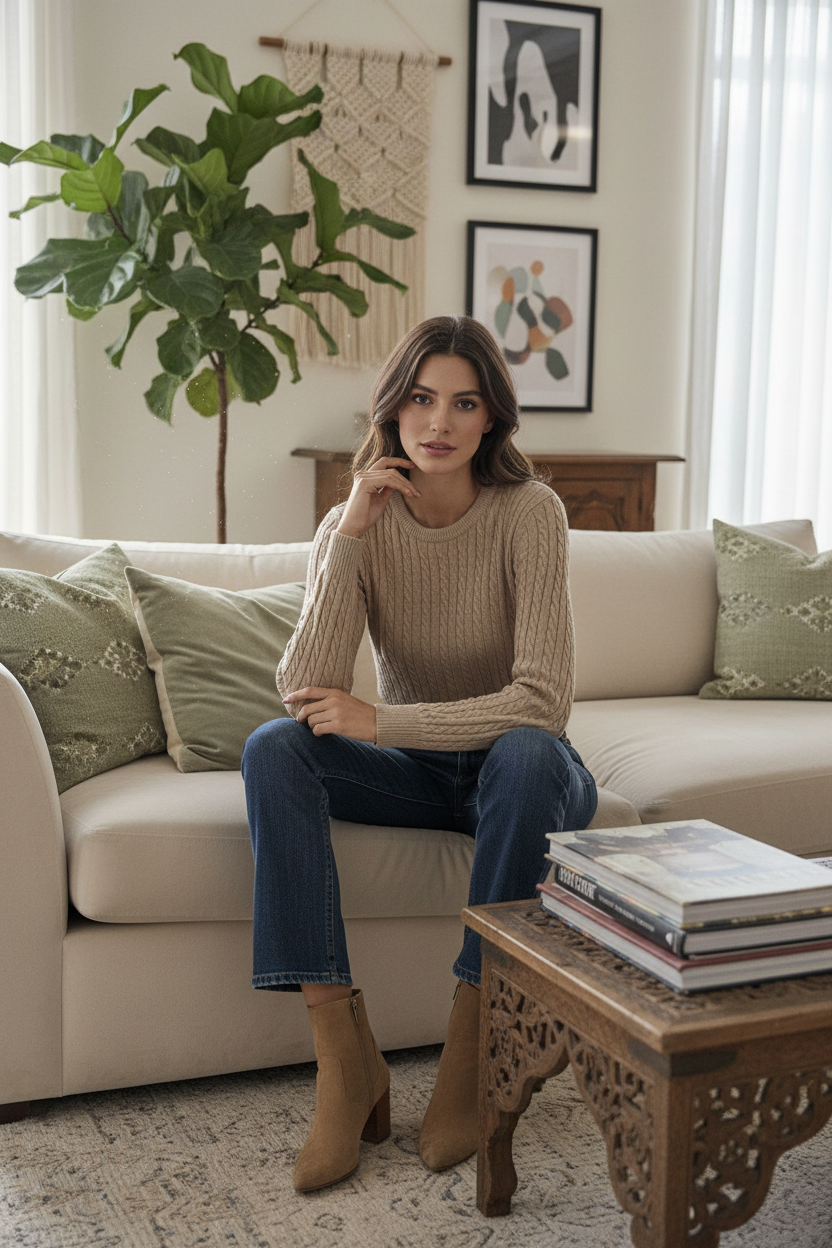Pull Col Rond en Maille Torsadée Élégante - GO2668811 — Pomelo
