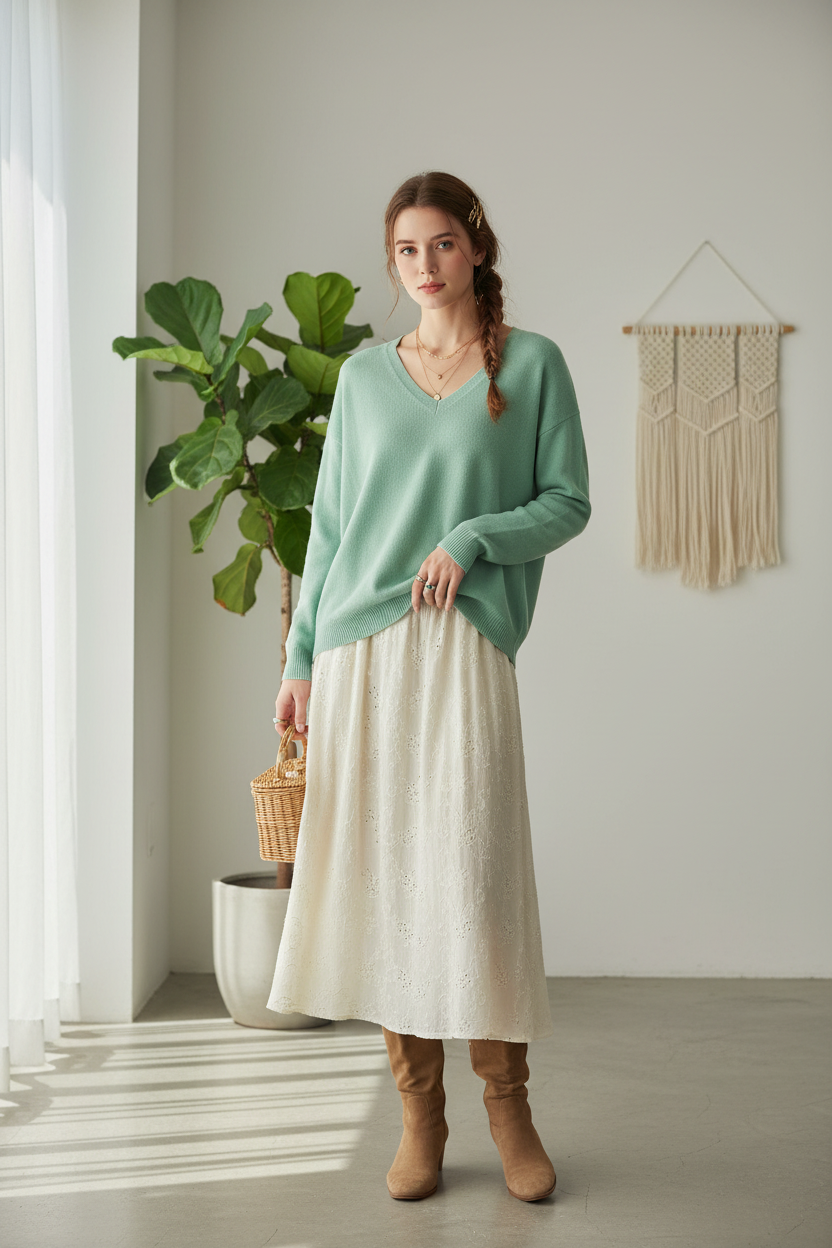 Pull col en V en maille douce - Collection Premium - VB8010