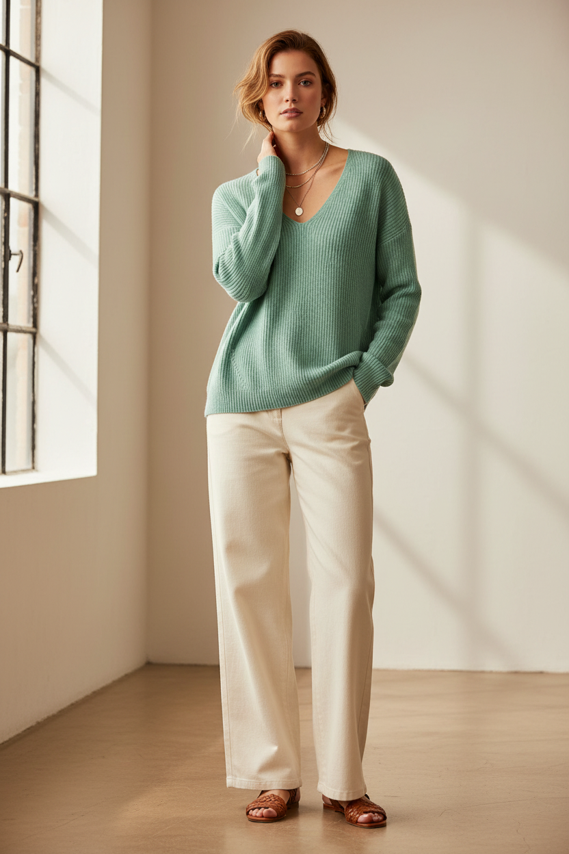 Pull en maille douce à col V - Collection Automne-Hiver - VB8003