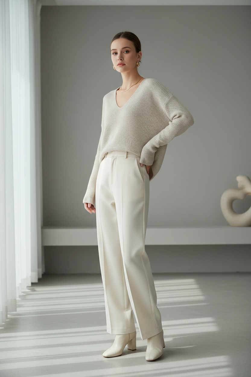 Pull en maille douce à col V - Collection Automne-Hiver - VB8003 — visuel 6 — Pomelo