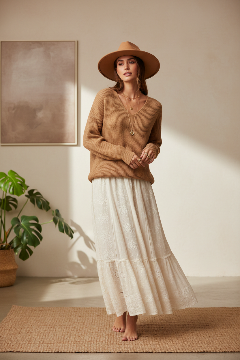 Pull en maille douce à col V - Collection Automne-Hiver - VB8003 — visuel 4 — Pomelo