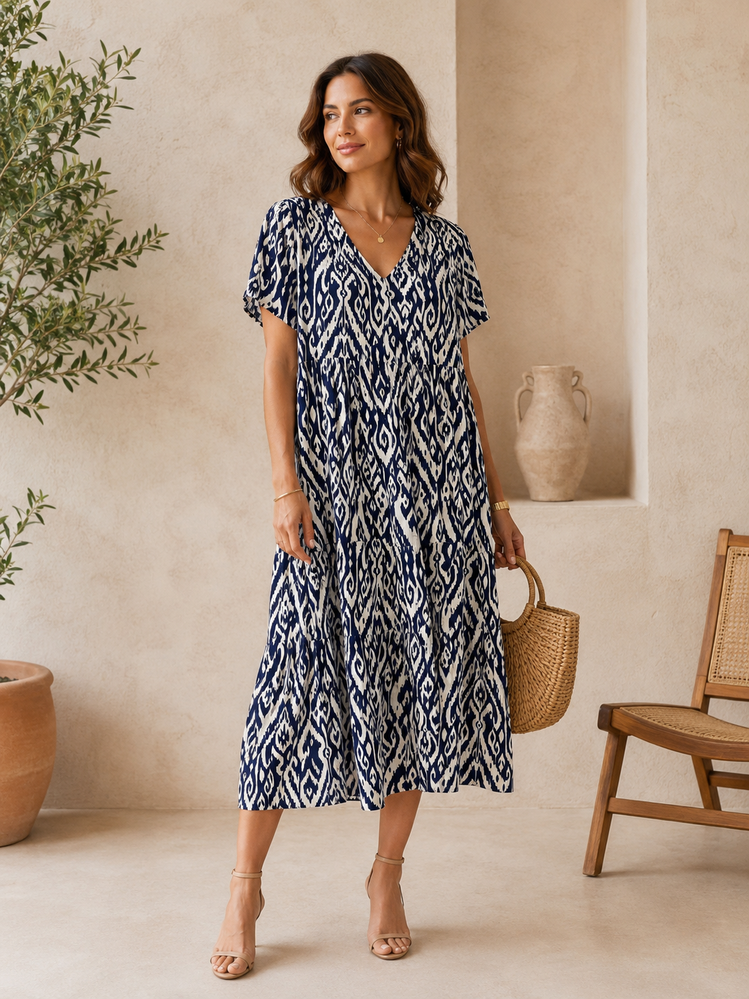 Robe Longue Bohème Chic Imprimée Verte - 2604