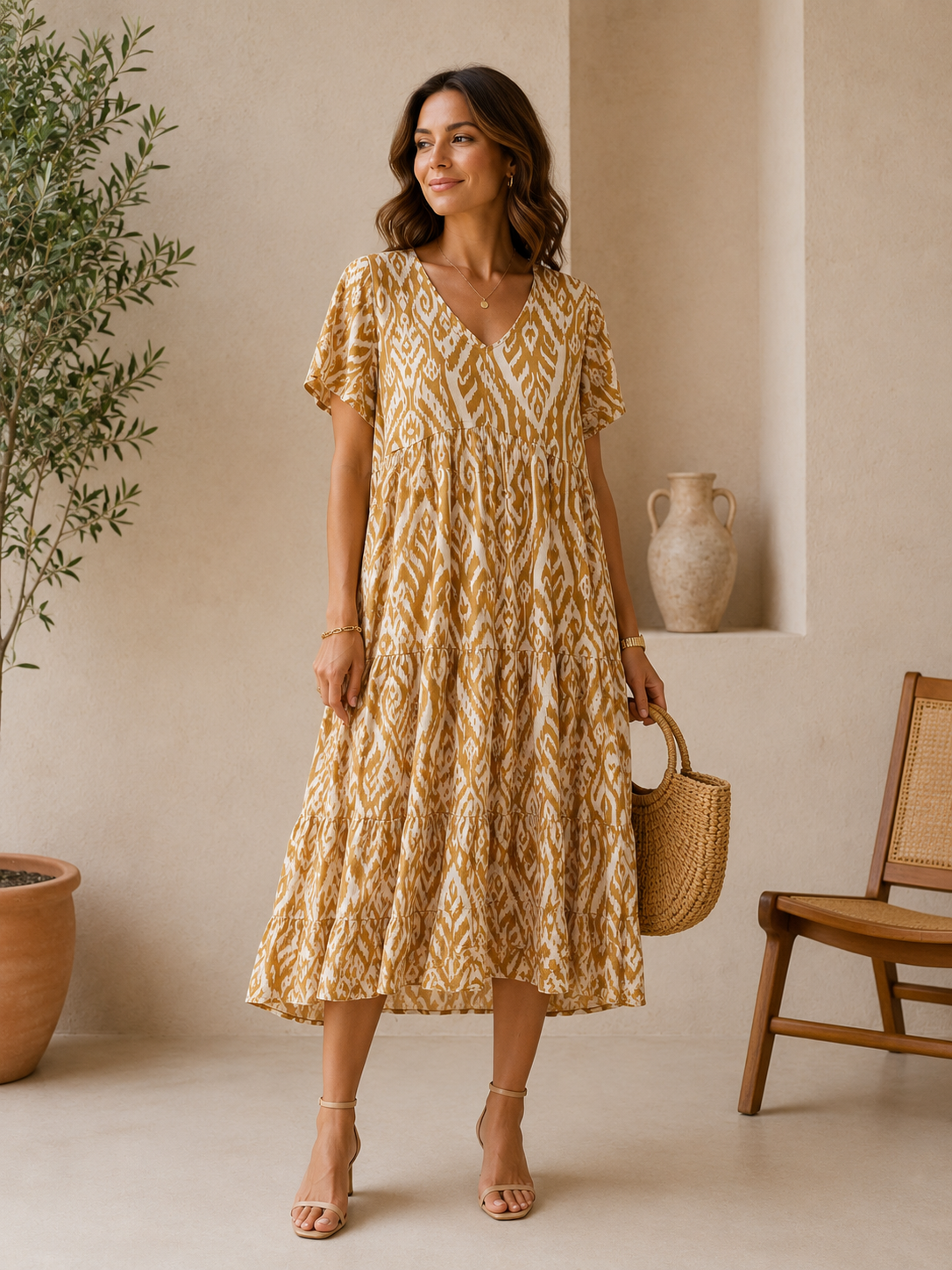 Robe Longue Bohème Chic Imprimée Verte - 2604