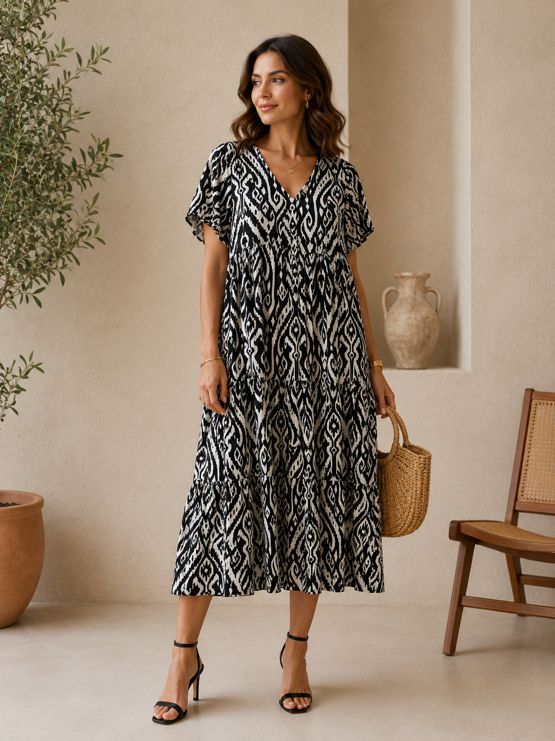 Robe Longue Bohème Chic Imprimée Verte - 2604