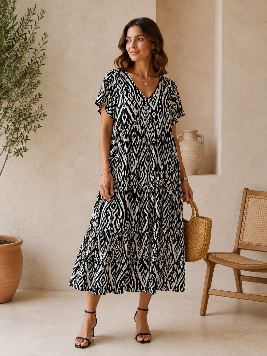 Robe Longue Bohème Chic Imprimée Verte - 2604