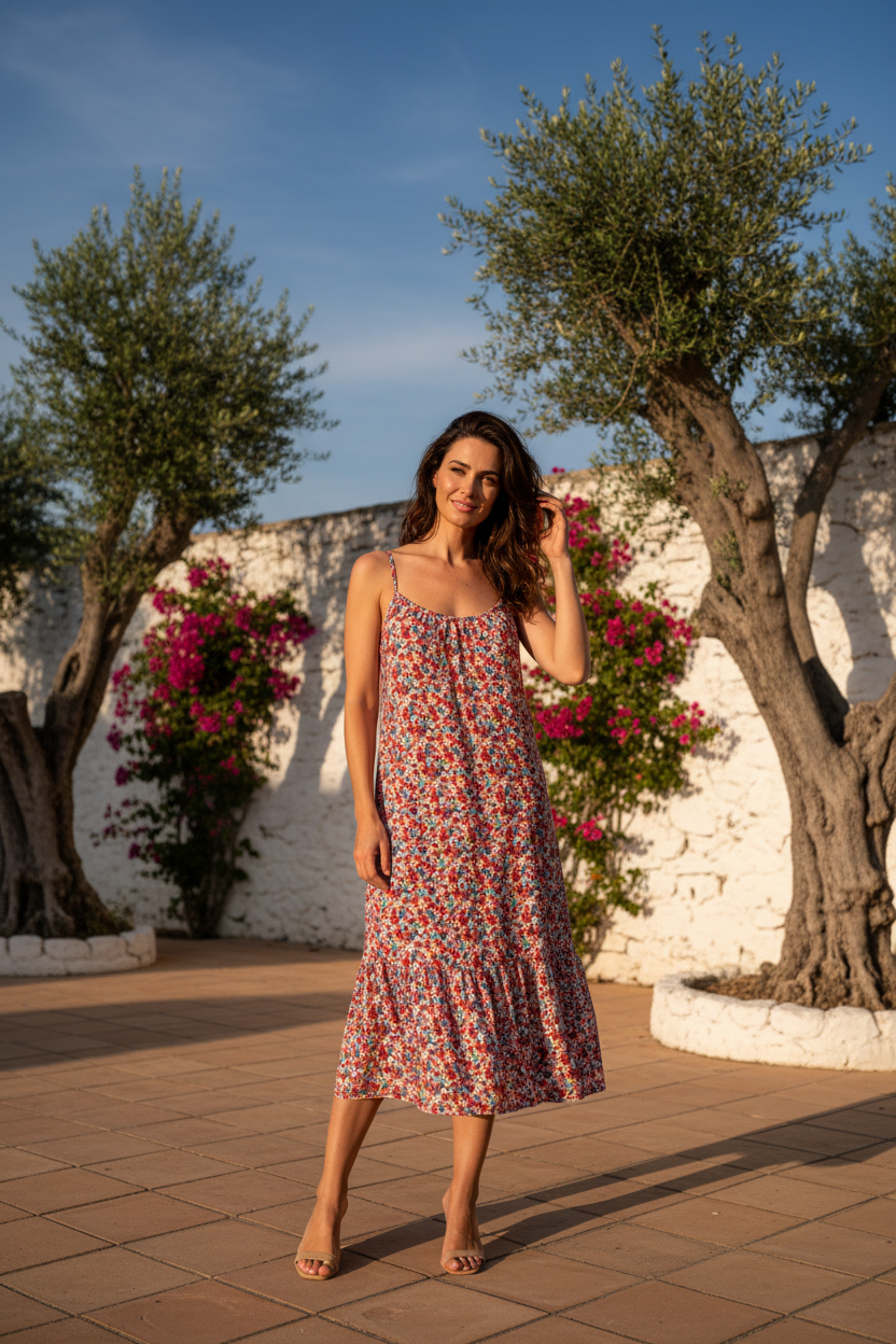 La Robe d'Été Fleurie à Bretelles - Élégance 2507-02