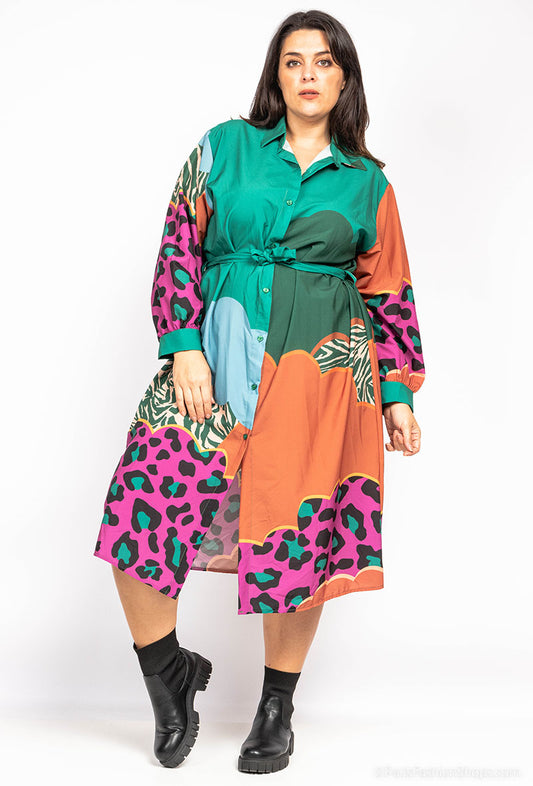 Robe chemise SATIN imprimée ALMOND green